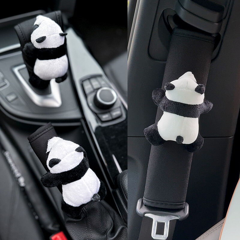 Slatka crtana lutka Panda Ice Silk Dodaci za unutrašnjost automobila Sjedalo Naslon za glavu Jastuk za vrat Potpora Univerzalna navlaka za auto sigurnosni pojas