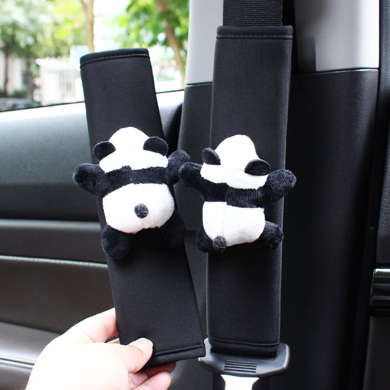 Slatka crtana lutka Panda Ice Silk Dodaci za unutrašnjost automobila Sjedalo Naslon za glavu Jastuk za vrat Potpora Univerzalna navlaka za auto sigurnosni pojas