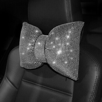 1PC Diamond Crystal Bowknot Автомобилна възглавница за врата Rhinestone Автоматична облегалка за глава Поддръжка на седалка Възглавници за кръста Bling Автомобилни аксесоари за жени