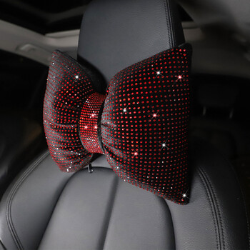 1PC Diamond Crystal Bowknot Автомобилна възглавница за врата Rhinestone Автоматична облегалка за глава Поддръжка на седалка Възглавници за кръста Bling Автомобилни аксесоари за жени