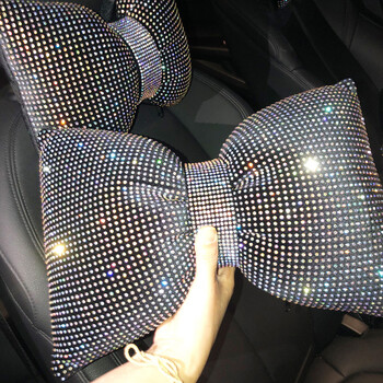 1PC Diamond Crystal Bowknot Автомобилна възглавница за врата Rhinestone Автоматична облегалка за глава Поддръжка на седалка Възглавници за кръста Bling Автомобилни аксесоари за жени