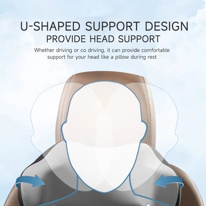 1 PC Tetiera pentru cap în formă de U pentru mașină, fără pernă strâmbă pentru gât Accesorii pentru mașină, somn de călătorie, pernă pentru gât din bumbac cu memorie în formă de U