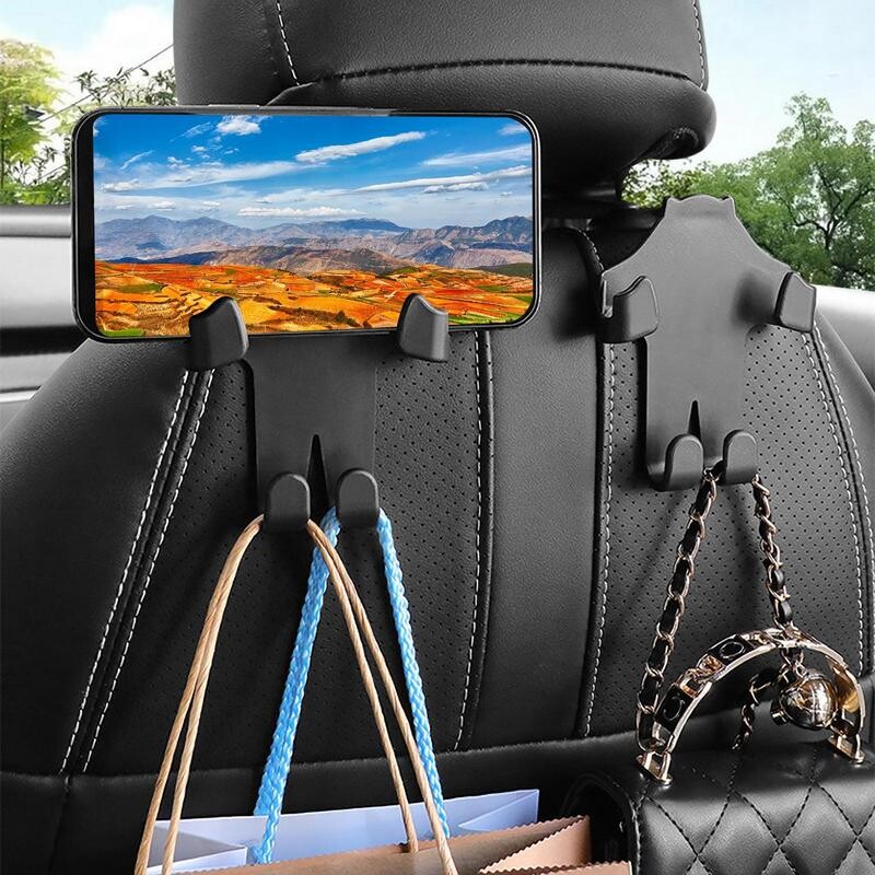Cârlige pentru scaunul de mașină Cârlige de rotație pentru tetieră pentru mașină cu suport pentru telefon Cârlige pentru tetiera Suport pentru posetă 2 în 1 pentru scaunul din spate al vehiculului tetiera