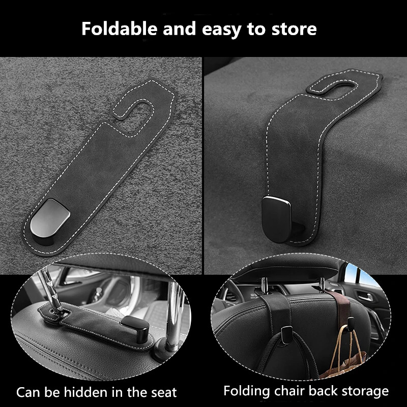 Cârlig ascuns pentru scaunul din spate al mașinii Tetiera din piele de căprioară Cârlig moale pentru agățat 10 kg Suport de încărcare rezistent la uzură Umeraș de depozitare pe rândul din spate