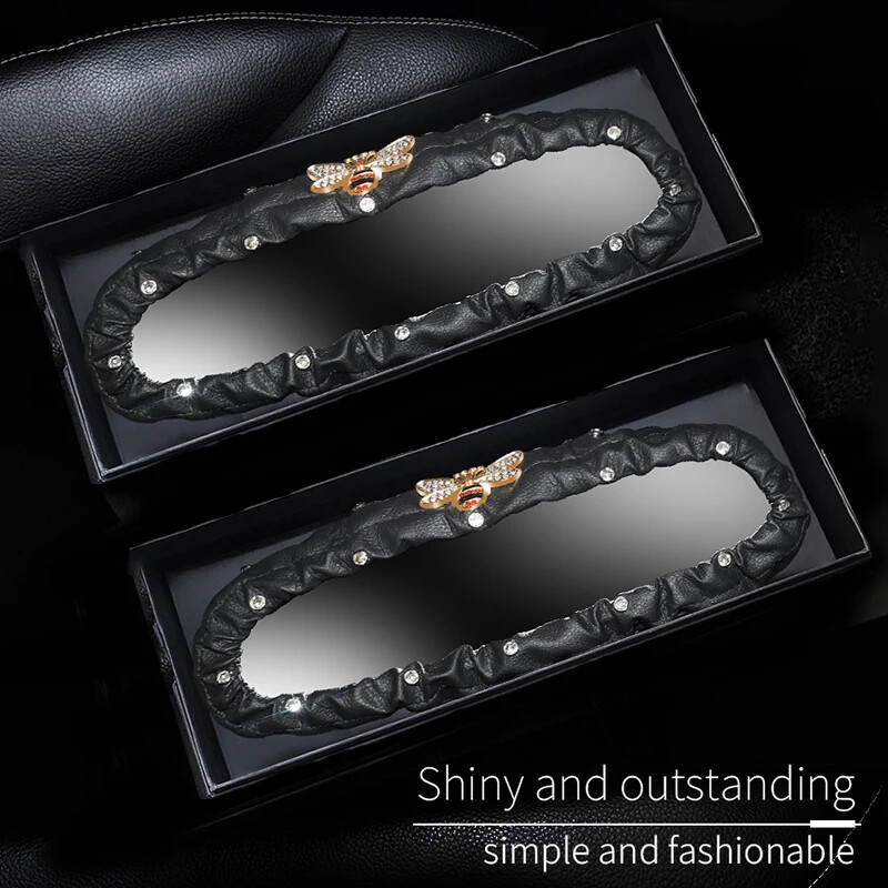 Kalnų krištolinis deimantinis automobilio galinio vaizdo veidrodžio dangtelis odinis „Crown Bee“ automatinis galinio vaizdo veidrodžio apdaila Automobilio interjero priedai