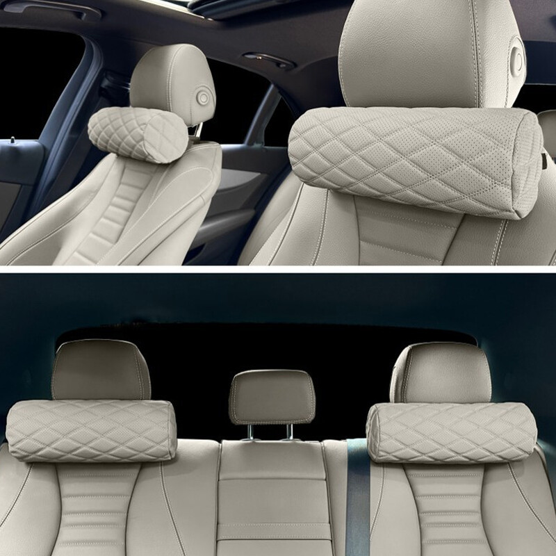 Automobilinės sėdynės galvos atramos atminties putplasčio pagalvė Minkšta kvėpuojanti cilindrinė kaklo pagalvė su odiniu apdangalu, skirta visapusiškam automobilio palaikymui