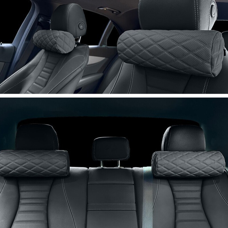 Automobilinės sėdynės galvos atramos atminties putplasčio pagalvė Minkšta kvėpuojanti cilindrinė kaklo pagalvė su odiniu apdangalu, skirta visapusiškam automobilio palaikymui