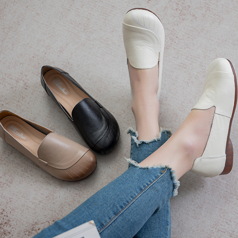 Natūralios odos, minkštu padu, neslystantys nėščiųjų batai, vienviečiai batai, moteriški batai, keliamojo mėnesio batai, plokščiapadžiai patogūs odiniai batai vidutinio ir vyresnio amžiaus žmonėms, pavasario ir rudens stiliaus