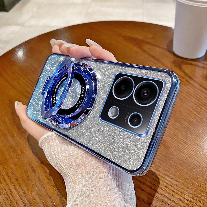 Potrivit pentru husa de telefon mobil Redmi note14 cu gradient și placare cu sclipici Suport inel magnetic 14C Husă de protecție anti-cădere K70