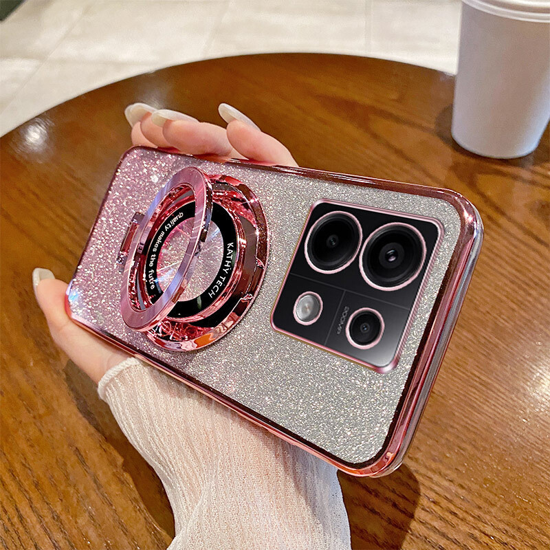 Potrivit pentru husa de telefon mobil Redmi note14 cu gradient și placare cu sclipici Suport inel magnetic 14C Husă de protecție anti-cădere K70