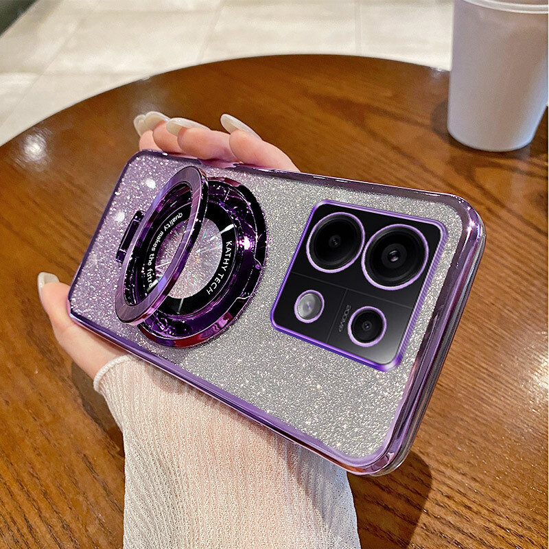 Potrivit pentru husa de telefon mobil Redmi note14 cu gradient și placare cu sclipici Suport inel magnetic 14C Husă de protecție anti-cădere K70
