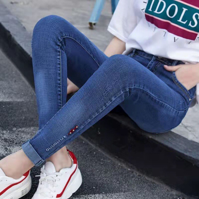 Blugi de damă cu talie înaltă, pantaloni creion groși elastici, catifea de damă, pantaloni caldi, spălați, lungi pentru picioarele mici