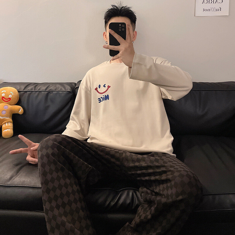 2024 pavasario ir rudens naujos vyriškos pižamos, vyriškos kelnės ilgomis rankovėmis, dryžuoti namų rūbai, viršutiniai drabužiai, ruduo ir žiema