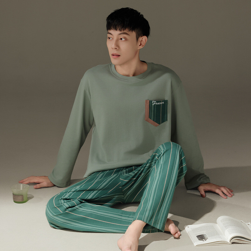2024 pavasario ir rudens naujos vyriškos pižamos, vyriškos kelnės ilgomis rankovėmis, dryžuoti namų rūbai, viršutiniai drabužiai, ruduo ir žiema