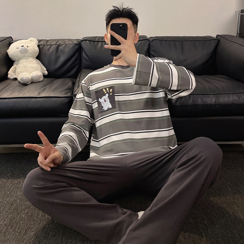 2024 pavasario ir rudens naujos vyriškos pižamos, vyriškos kelnės ilgomis rankovėmis, dryžuoti namų rūbai, viršutiniai drabužiai, ruduo ir žiema