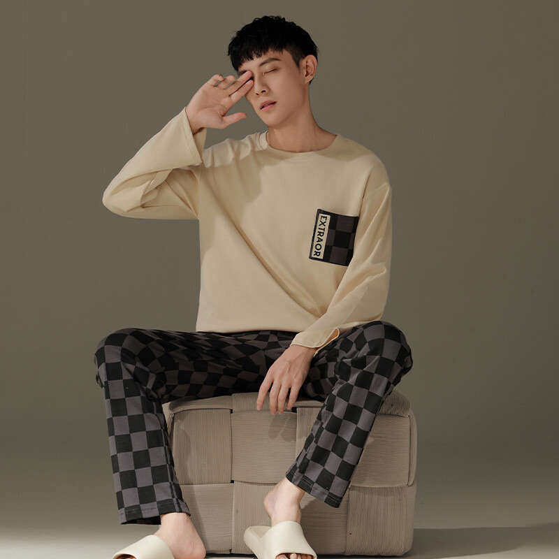 2024 pavasario ir rudens naujos vyriškos pižamos, vyriškos kelnės ilgomis rankovėmis, dryžuoti namų rūbai, viršutiniai drabužiai, ruduo ir žiema