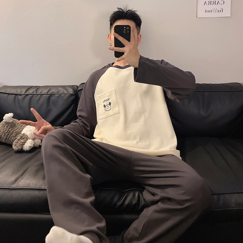 2024 pavasario ir rudens naujos vyriškos pižamos, vyriškos kelnės ilgomis rankovėmis, dryžuoti namų rūbai, viršutiniai drabužiai, ruduo ir žiema