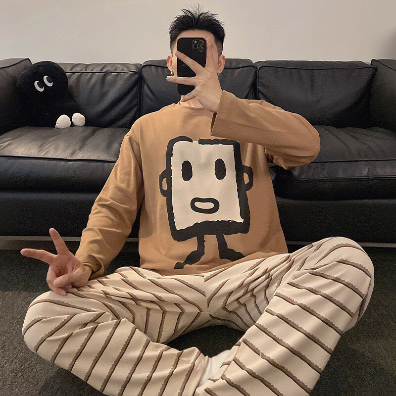 2024 pavasario ir rudens naujos vyriškos pižamos, vyriškos kelnės ilgomis rankovėmis, dryžuoti namų rūbai, viršutiniai drabužiai, ruduo ir žiema