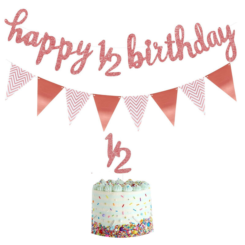 Честит рожден ден Glitter Pink Letter Paper Paper Flag Set