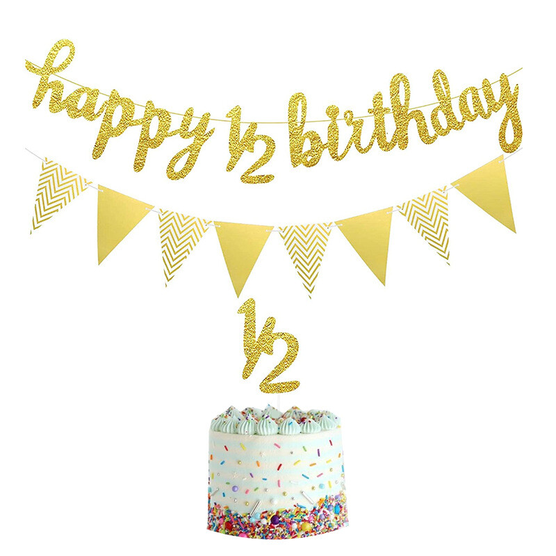 Честит рожден ден Glitter Pink Letter Paper Paper Flag Set