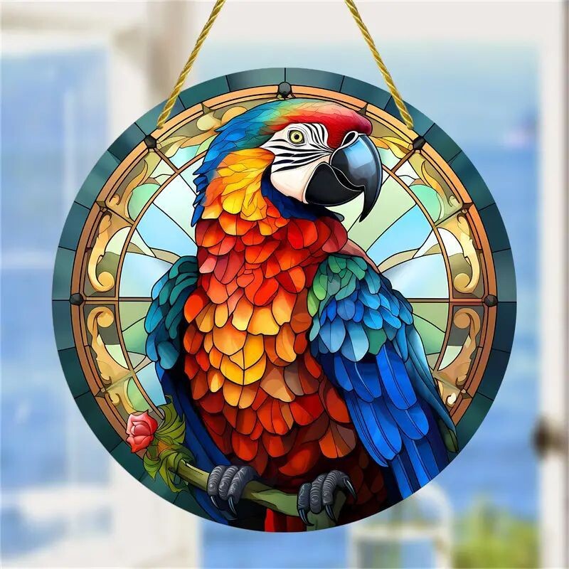 2024 m. tarpvalstybinis apvalus akrilo paveikslas kūrybingas paukščių papūgos tema namų dekoravimas sienos pakabinamas paveikslas svetainės freska