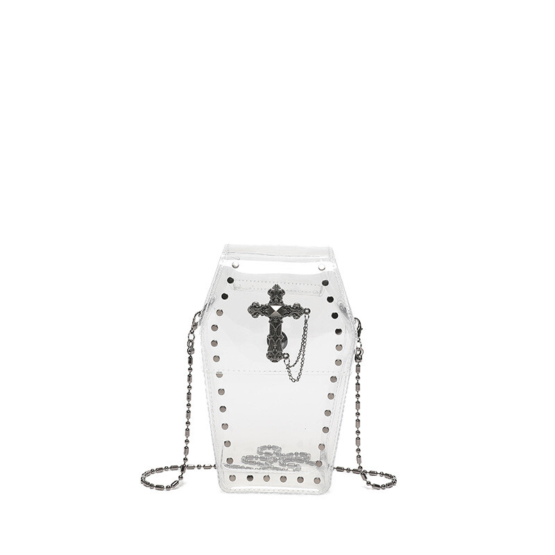 Geantă de mână transfrontalieră de primăvară nouă geantă pătrată mică transparentă cu nituri geantă de umăr verticală în stil gotic retro pentru telefon mobil