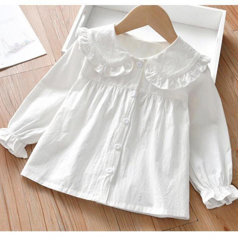 Mergaičių marškiniai, rudens universalūs vaikiški viršutiniai drabužiai su lėlės apykakle ir ilgomis rankovėmis, madingos vienspalvės liemenės mergaitėms, korėjietiško stiliaus vaikiški drabužiai