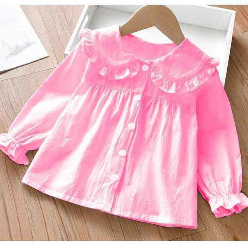 Mergaičių marškiniai, rudens universalūs vaikiški viršutiniai drabužiai su lėlės apykakle ir ilgomis rankovėmis, madingos vienspalvės liemenės mergaitėms, korėjietiško stiliaus vaikiški drabužiai