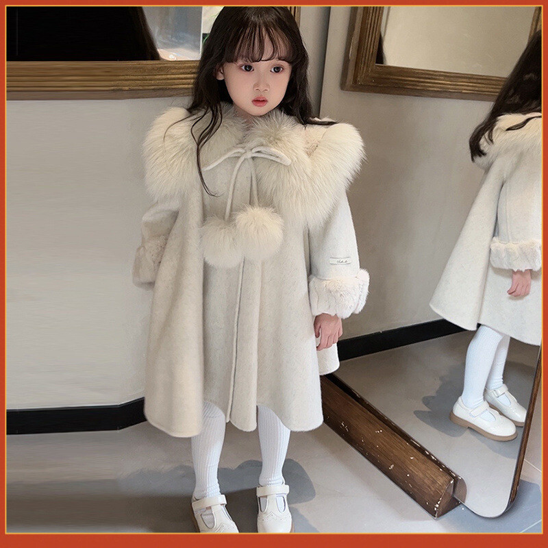 Vidutinio ilgio vilnonis paltas mergaitems 2024 ziema vaikiski raudoni naujametiniai drabuziai didelis vaikiskas pastorintas kolegines vilnos paltas