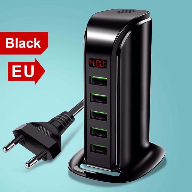 Prekogranični 5-portni USB punjač za mobilni telefon 5V4A američki standard europski standard stolni putni pametni punjač s LED digitalnim zaslonom