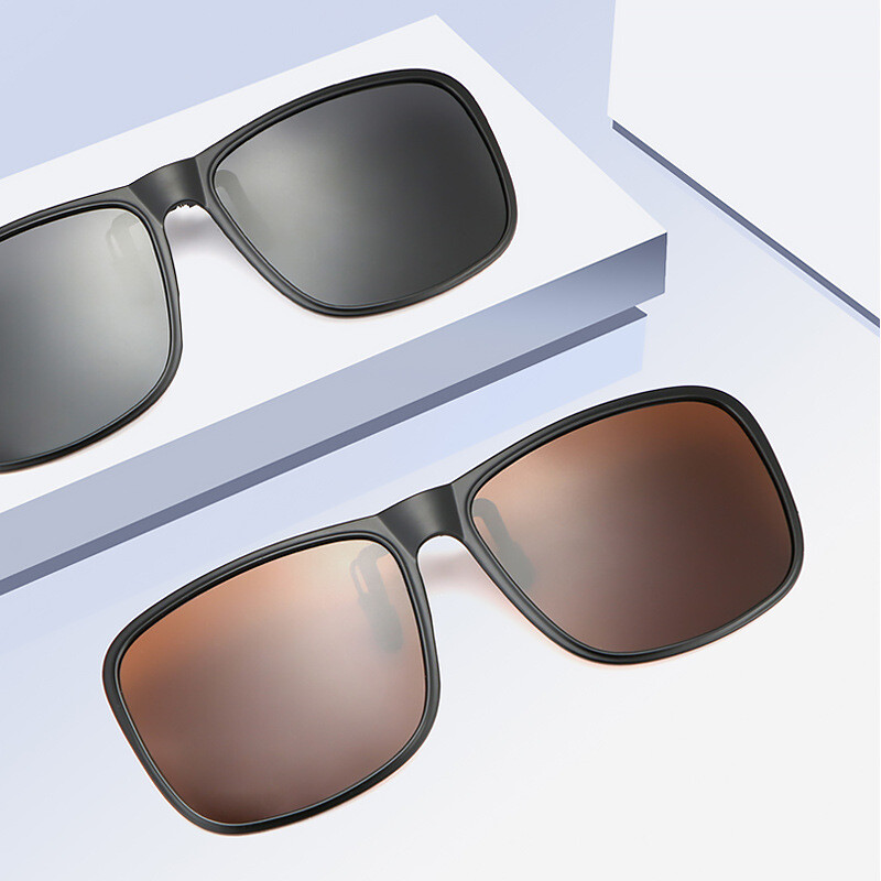 Kvadratiniai poliarizuoti akiniai nuo saulės vyrams, moteriški, apverčiami, užsegami akiniai nuo saulės.