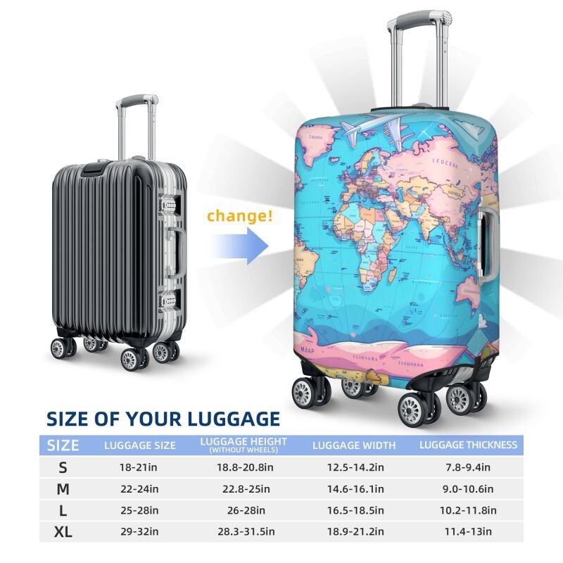 imprimare model hartă husă de protecție elastică groase pentru bagaje costum cu fermoar pentru geanta de 18-32 inci huse pentru valiză husă cărucior de călătorie