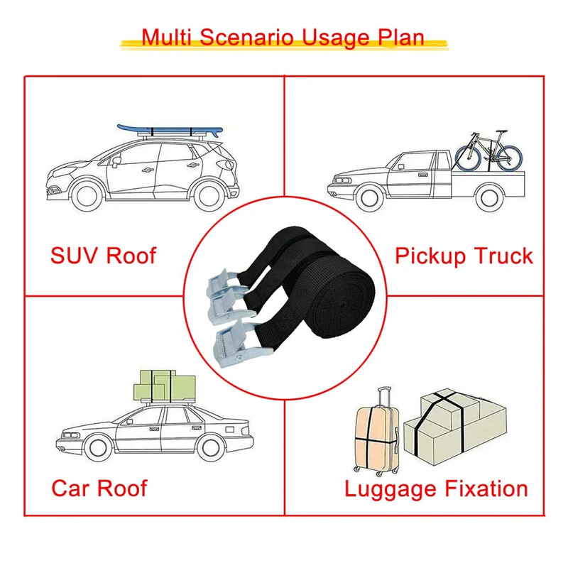 3 bucăți 1M curea de legare cu cataramă curele de marfă pentru mașină, motocicletă, bicicletă, cu cataramă metalică, funie de remorcare, centură puternică cu clichet pentru bagaje