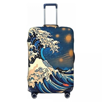 Japāņu viļņu čemodāna vāks Gold Seigaiha biznesa brīvdienām noderīgs bagāžas piederumu aizsargs