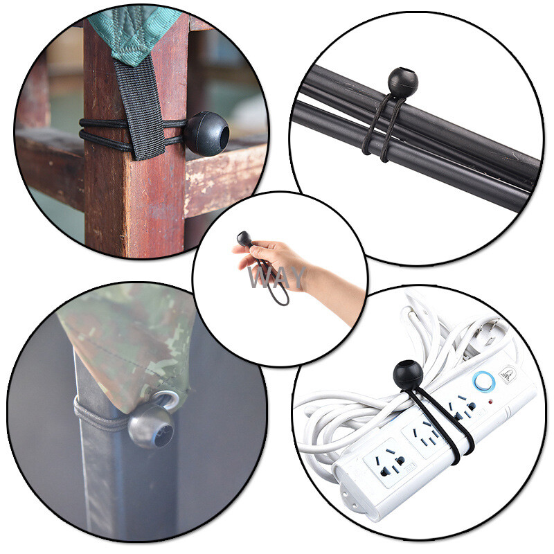 10GB Black Ball Bungee Pack Shock Elastīga kaklasaites cilpas auklas stiprinājums Piekabes virves Sprādzes Mugursomas piederumi Āra rīks