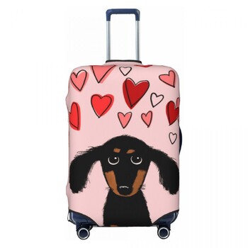 Χαριτωμένο Dachshund Puppy Dog with Valentine Hearts Κάλυμμα βαλίτσας Vacation Animal Lover Strectch Θήκη αποσκευών Προστασία κρουαζιέρας