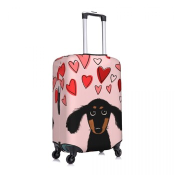 Χαριτωμένο Dachshund Puppy Dog with Valentine Hearts Κάλυμμα βαλίτσας Vacation Animal Lover Strectch Θήκη αποσκευών Προστασία κρουαζιέρας