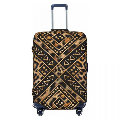 Custom Leopard And Zebra Ethnic Tribal Geometric Orliments Κάλυμμα αποσκευών ταξιδιού Ελαστικό κάλυμμα βαλίτσας από δέρμα ζώων
