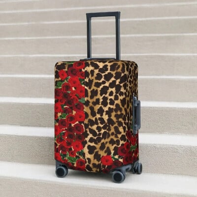 Gėlėtas leopardo lagamino dangtelis Retro Roses Print Cruise Trip Protector Holiday Naudingas bagažo dėklas