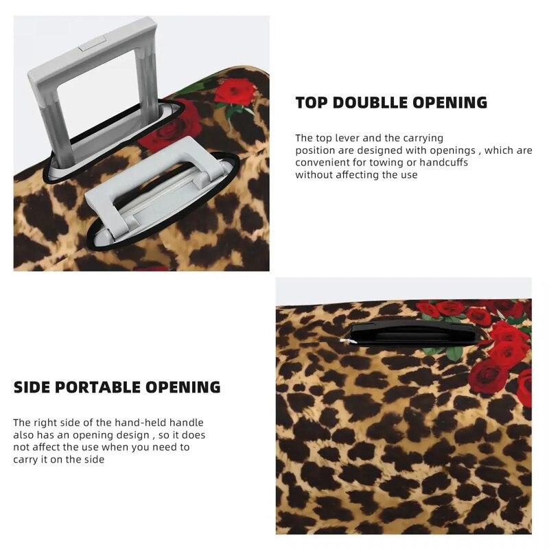Husă pentru valiză cu flori Leopard Cu imprimeu cu trandafiri retro Protector pentru călătorie de croazieră Husă utilă pentru bagaje de vacanță