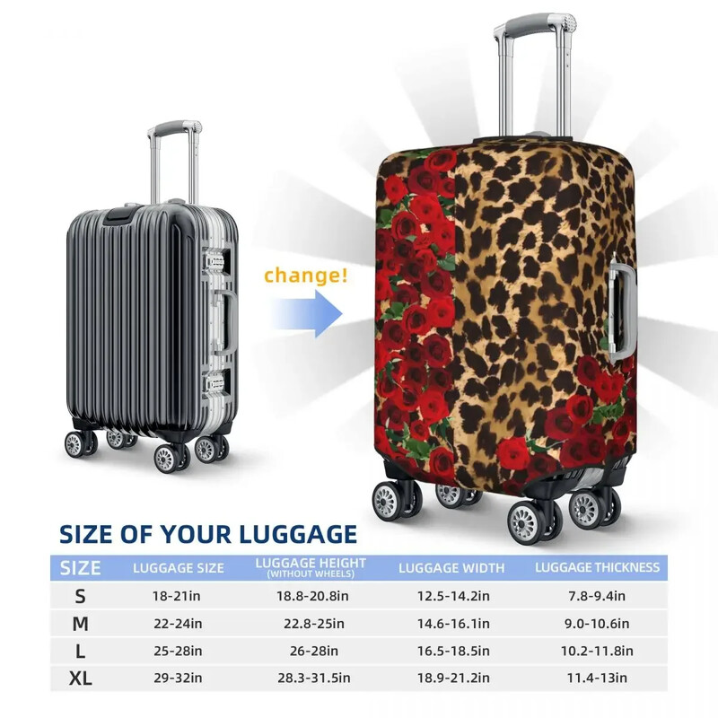 Husă pentru valiză cu flori Leopard Cu imprimeu cu trandafiri retro Protector pentru călătorie de croazieră Husă utilă pentru bagaje de vacanță