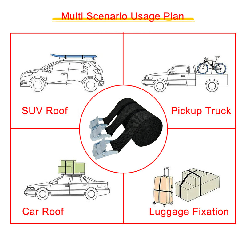 3Pcs 1M Kopča Pojas za vezivanje Cargo trake za automobil motocikl s metalnom kopčom Uže za vuču Snažan remen sa čegrtaljkom za prtljagu