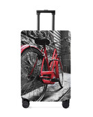 Retro vintage červený bicykel na ulici Staré Mesto kryt na batožinu cestovné doplnky kufor elastický kryt proti prachu ochranný rukáv