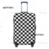 Husă pentru bagaje de călătorie în carouri alb-negru, lavabilă, cu tablă de șah, pentru valiză, pentru 18-32 inchi