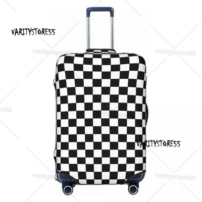 Husă pentru bagaje de călătorie în carouri alb-negru, lavabilă, cu tablă de șah, pentru valiză, pentru 18-32 inchi