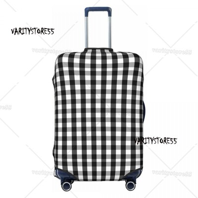 Husă pentru bagaje de călătorie în carouri alb-negru, lavabilă, cu tablă de șah, pentru valiză, pentru 18-32 inchi