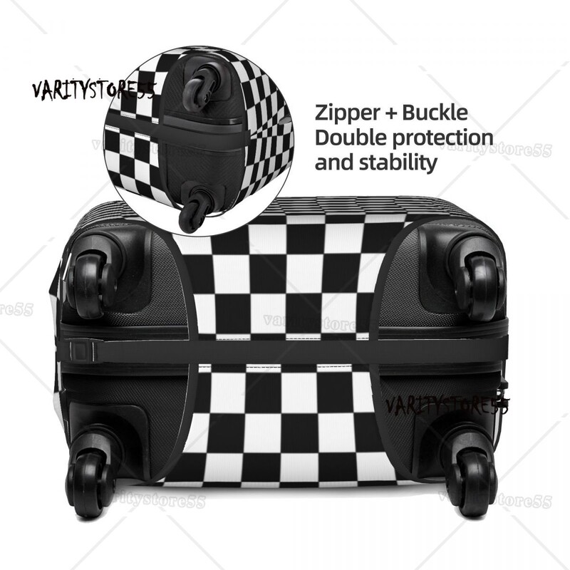 Husă pentru bagaje de călătorie în carouri alb-negru, lavabilă, cu tablă de șah, pentru valiză, pentru 18-32 inchi
