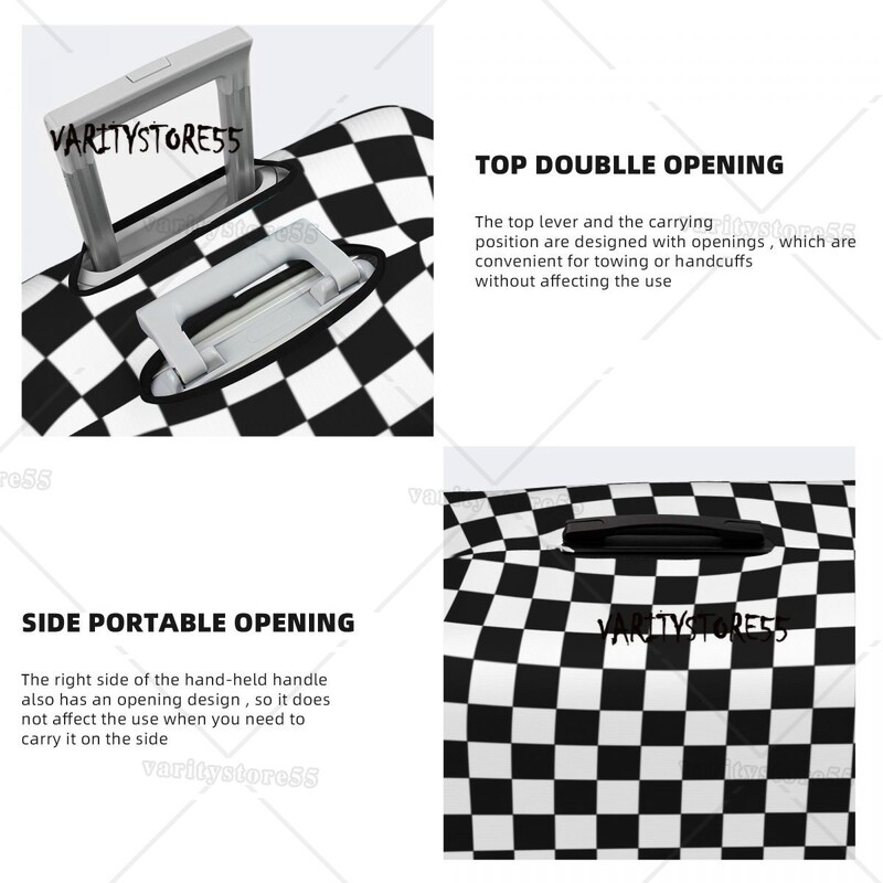 Husă pentru bagaje de călătorie în carouri alb-negru, lavabilă, cu tablă de șah, pentru valiză, pentru 18-32 inchi