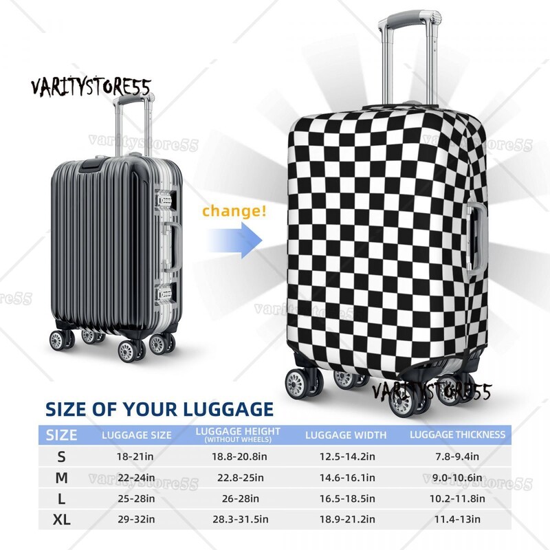 Husă pentru bagaje de călătorie în carouri alb-negru, lavabilă, cu tablă de șah, pentru valiză, pentru 18-32 inchi