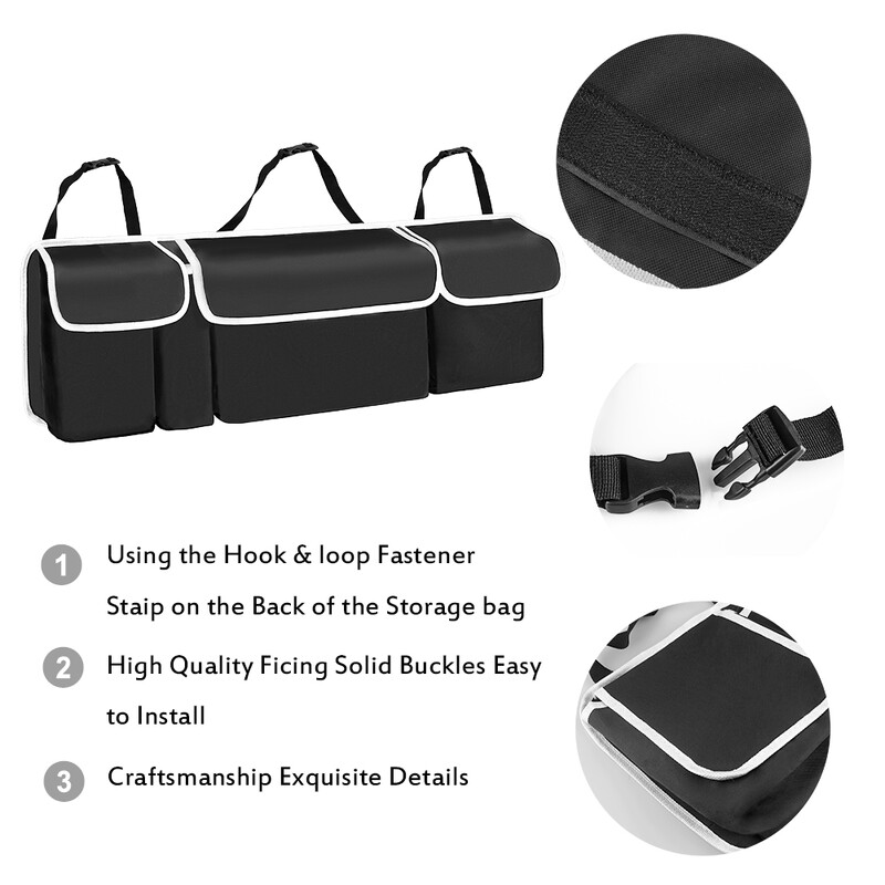 Automašīnas bagāžnieka organizators Oxford regulējams salona aksesuāri aizmugurējā sēdekļa glabāšanas soma 4 kabatas